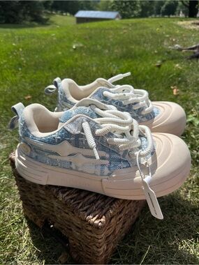 KILLWINNER X PSYLOS Smile Life Blue Denim-Style Sneakers with Cream Soles